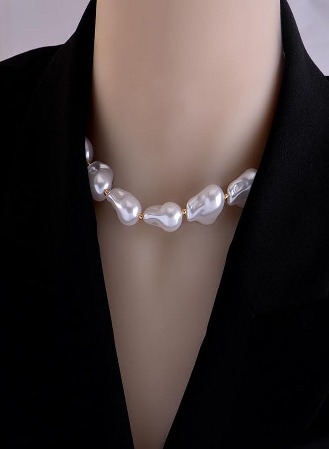 Cicod Baroque Pearl Necklace for Women: Chunky, Irregular Pearl Choker Necklace, White Pearl Beaded, Prom Wedding Bridal Bridesmaid Jewelry Gifts - Image 5